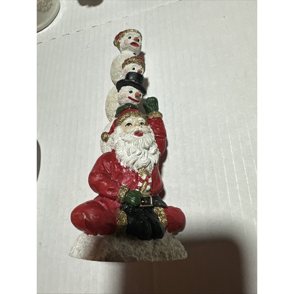 Holiday Expressions Snowman Hand Painted Stacking Figurine 3 Snowmen 7" & Santa
